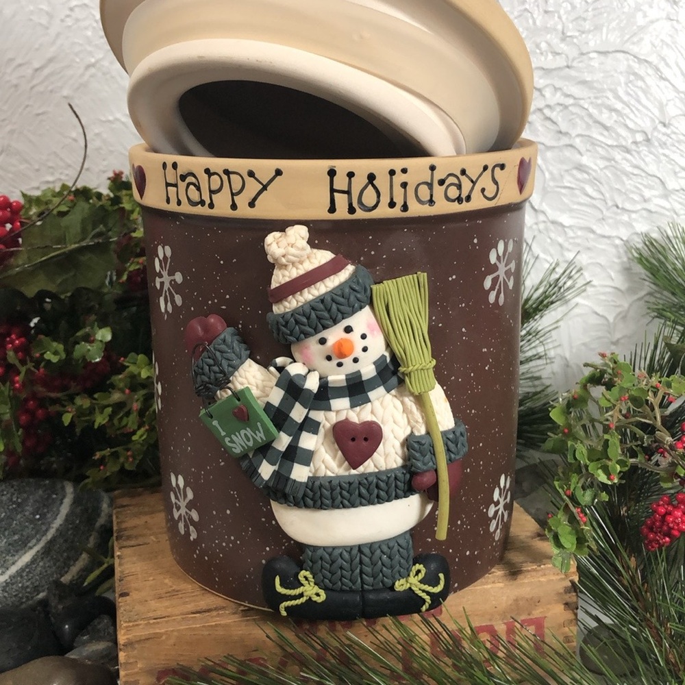 Canister Happy Holidays Snowman Cookie Treat Candy Decor Sealed Jar - Picture 13 of 16